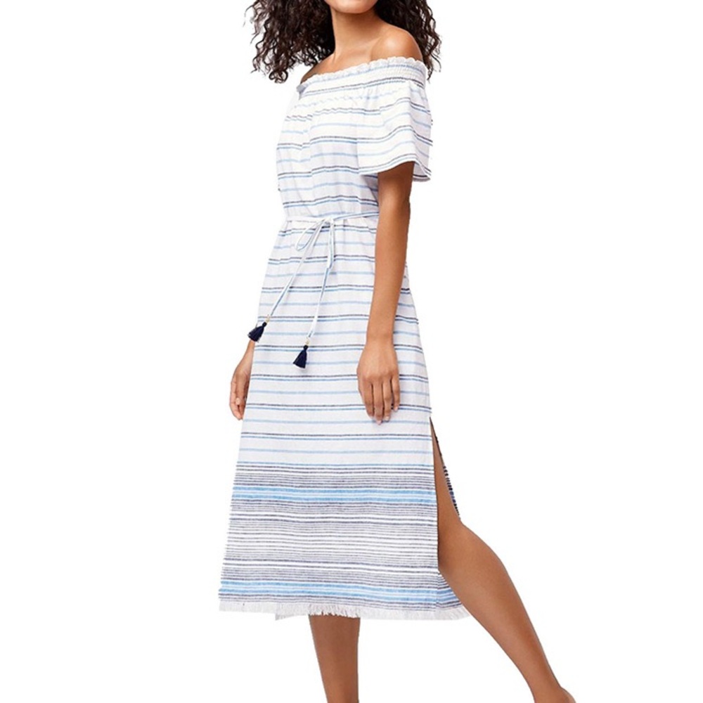 BRAND NEW with Tags Tommy Bahama Off-The-Shoulder Striped Linen Midi Dress